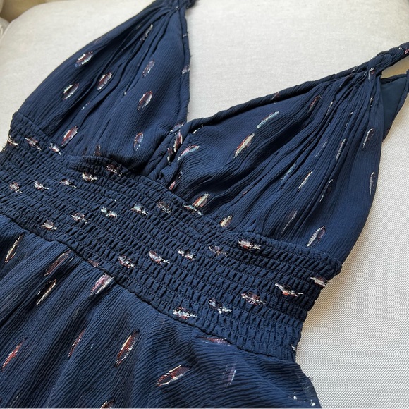 Rebecca Taylor Metallic Dot Silk Chiffon Tiered Hem Dress - Picture 7 of 10